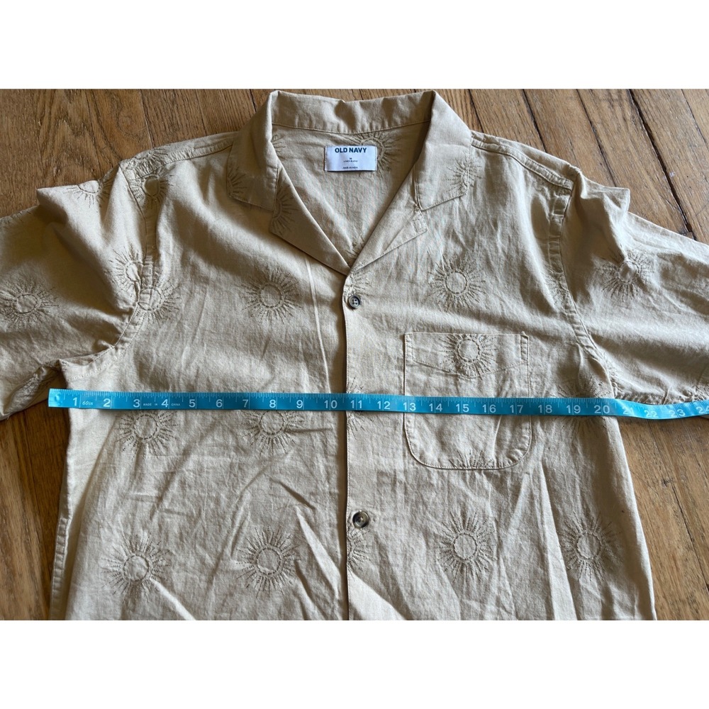 Old Navy Mens Sun Embroidered Camp Collar Shirt British Khaki Linen Blend M - Picture 4 of 8